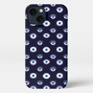 Etui iPhone 13 Conception Motif Oeil Avec Abstrait Gras Répété Bl