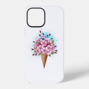 Coque iPhone 12 Cône de gaufre de glace Sakura rose