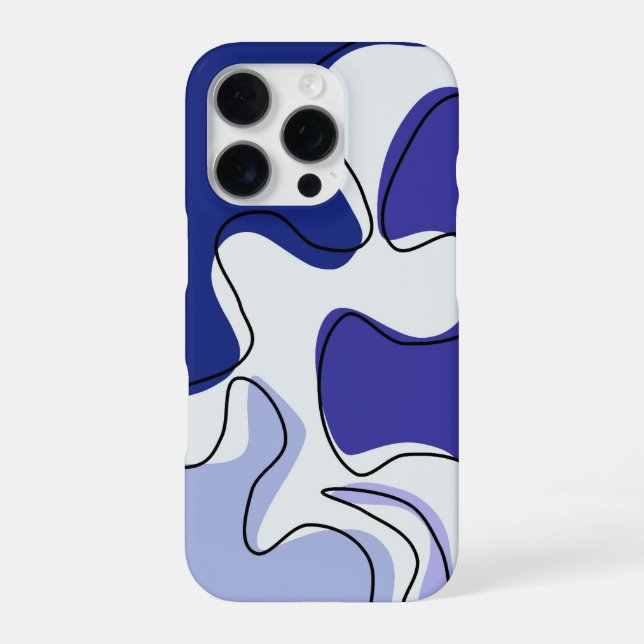 Coque iPhone Contemporary Blue and White Fluid Lines Design (Verso)