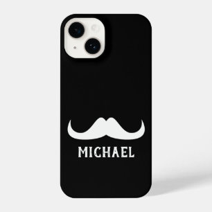 Coque Pour iPhone 14 Cool Black White Handlebar moustache Nom personnal