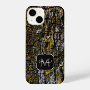 Coque Pour iPhone 14 Cool Brown mousse écorce de bois jaune lichen Mono