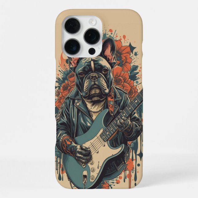 Coque iPhone Cool French Bulldog Guitarist Rock Music Fan (Verso)