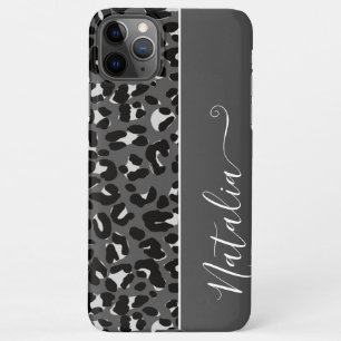 Coque iPhone 11Pro Max Cool Grey Leopard Motif Arrière - plan Nom personn