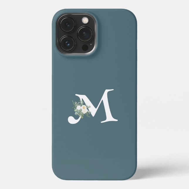 Coque iPhone Cool initial tendance lettrage avec bleu floral (Verso)