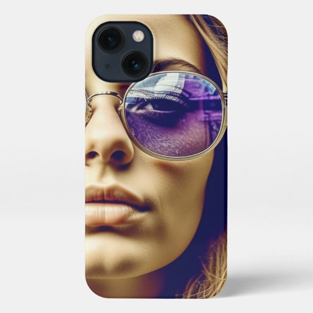Coque iPhone Cool Lady avec réflexion dans ses lunettes de sole (Verso)