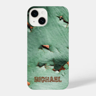 Coque Pour iPhone 14 Cool turquoise brun rouille Votre nom
