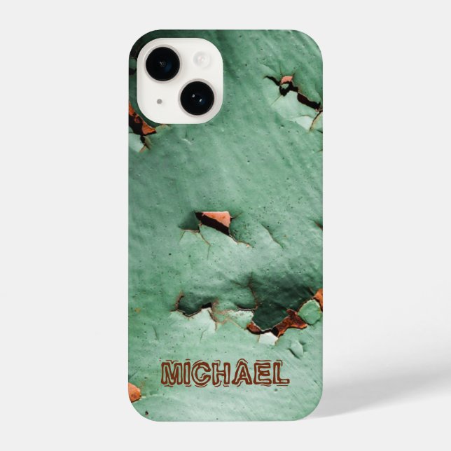 Coque iPhone Cool turquoise brun rouille Votre nom (Verso)