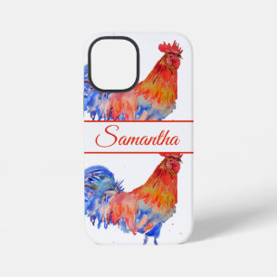 Coque iPhone 12 Mini Coq Rouge Aquarelle florale Téléphone
