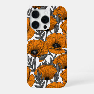 Coque iPhone 16 Pro Coquelicots orange sur fond blanc