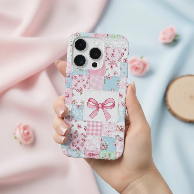 Coque iPhone Coquette Floral Patchwork Quilt Spring Flowers Bow (Créateur téléchargé)