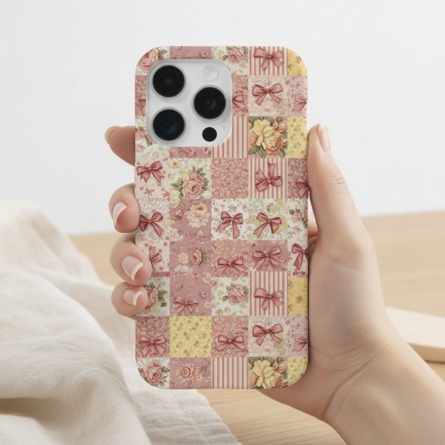 Coque iPhone Coquette Floral Patchwork Quilt Spring Flowers Bow (Créateur téléchargé)