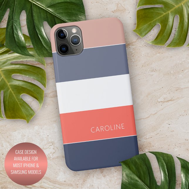 Coque iPhone Corail orange Mauve Taupe Bleu foncé Blancs (Créateur téléchargé)