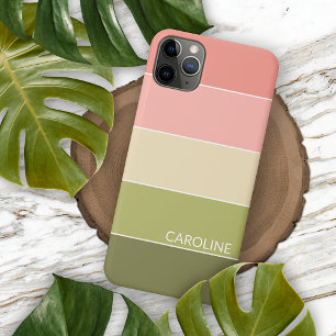 Coque iPhone 16 Pro Max Corail rouge blush rose personnalisé rayures d'art