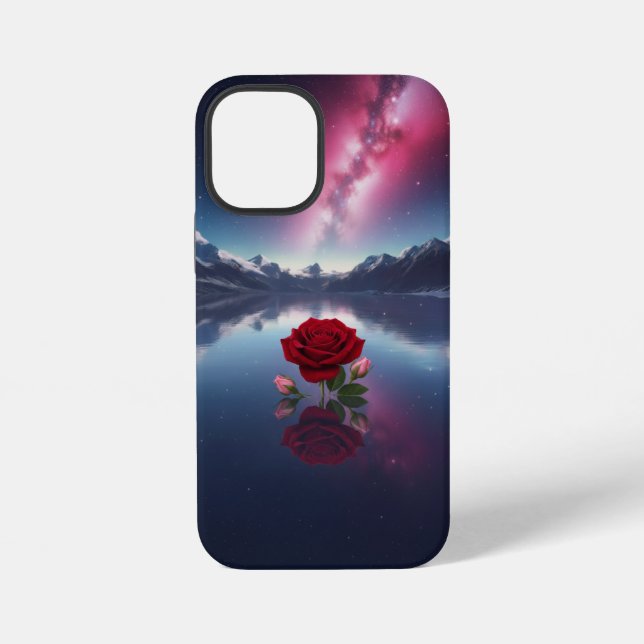 Coque iPhone Cosmic Rose: Galaxy Reflection on Serene Lake (Verso)