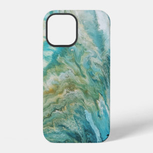 Coque iPhone 12 Coulée d'acrylique, côte turquoise abstraite