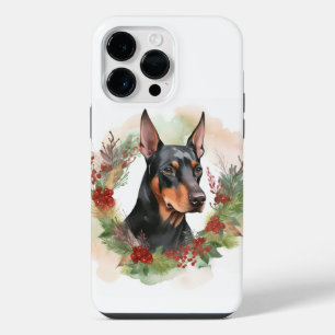 Coque Pour Pour iPhone 14 Pro Max Coupe festive Doberman Christmas Wreath
