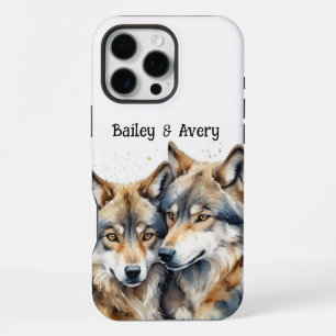 Coque iPhone 16 Pro Max Couple de loups mignons personnalisés en câlins An