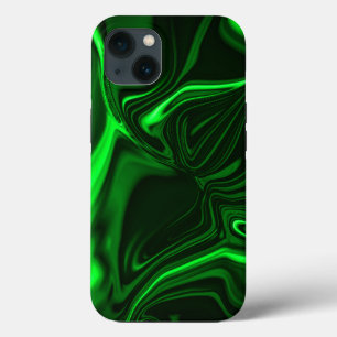 Etui iPhone 13 Courbes et plis vert nickelé sur fond sombre