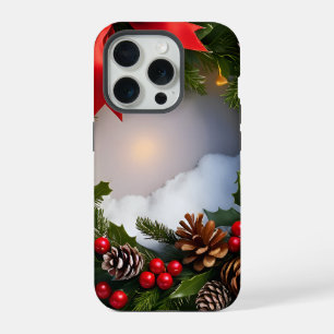 Couronne de Noël Pin Ruban Rouge Neige