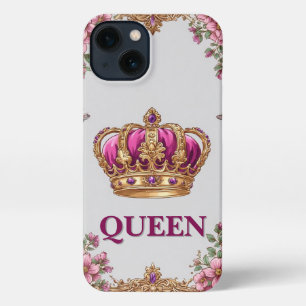 Etui iPhone 13 Couronne d'emblème royal doré ✨ Cadre orné Élégant