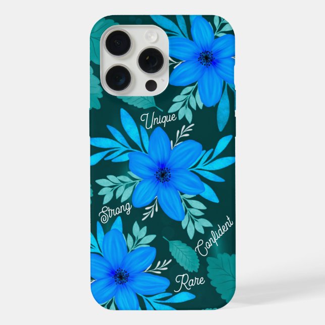 Coque iPhone Couverture iPhone bleu robuste en fleur (Verso)