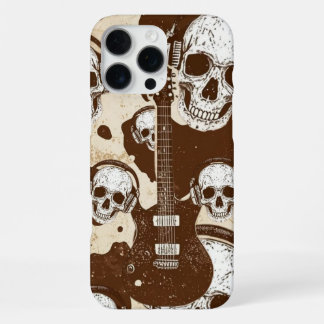Coque iPhone 16 Pro Max Cow Print with Skulls and Rock Electric Guitars