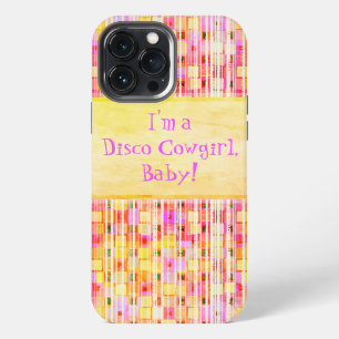 Etui iPhone 13 Pro Max Cowgirl disco jaune et rose à franges