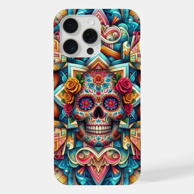 Coque iPhone Crâne à sucre motif complexe (Verso)