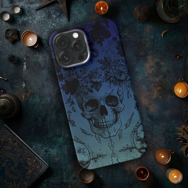 Coque iPhone Crâne bleu et floral (Créateur téléchargé)
