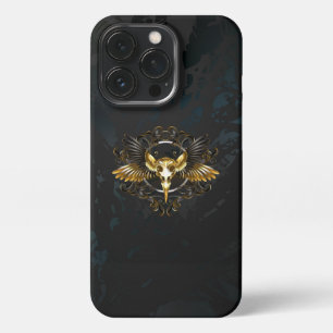 Etui iPhone 13 Pro Crâne d'oiseaux dorés sur arrière - plan noir