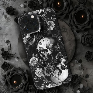 Etui iPhone 13 Pro Max Crânes gothiques noirs et blancs