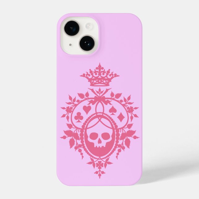 Coque iPhone Crête rose avec crâne et cardsuits iPhone 14 Coque (Verso)