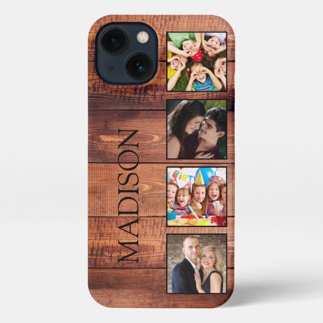 Coque iPhone Custom Family Photo Collage Reclaimed Wood (Verso)