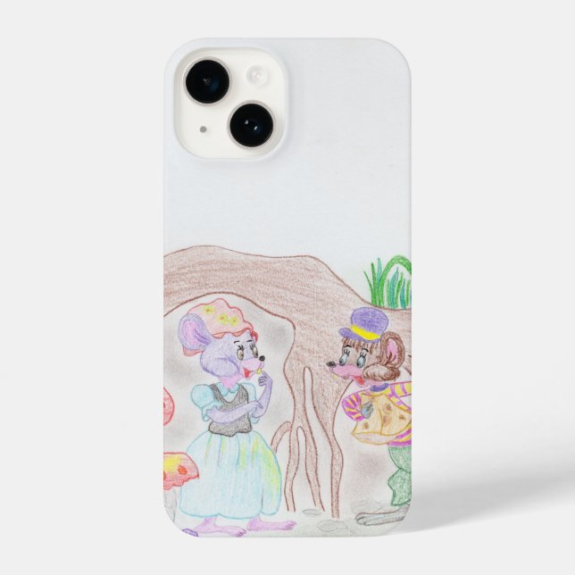 Coque iPhone Custom Kids Artwork, deux mignonnes souris, fleurs (Verso)