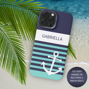Custom Navy bleu foncé blanc Aqua Turquoise Stripe