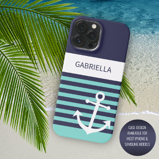 Custom Navy bleu foncé blanc Aqua Turquoise Stripe