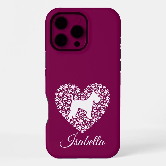 Coque iPhone Custom Schnauzer Heart Paws Print - Dog Lover (Verso)