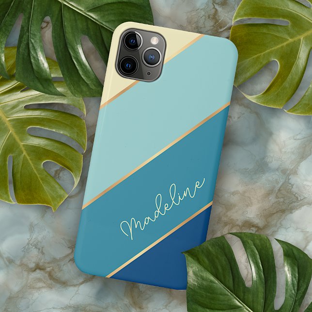 Coque iPhone Custom Seafoam Blue Turquoise Aqua Turquoise Strip (Créateur téléchargé)