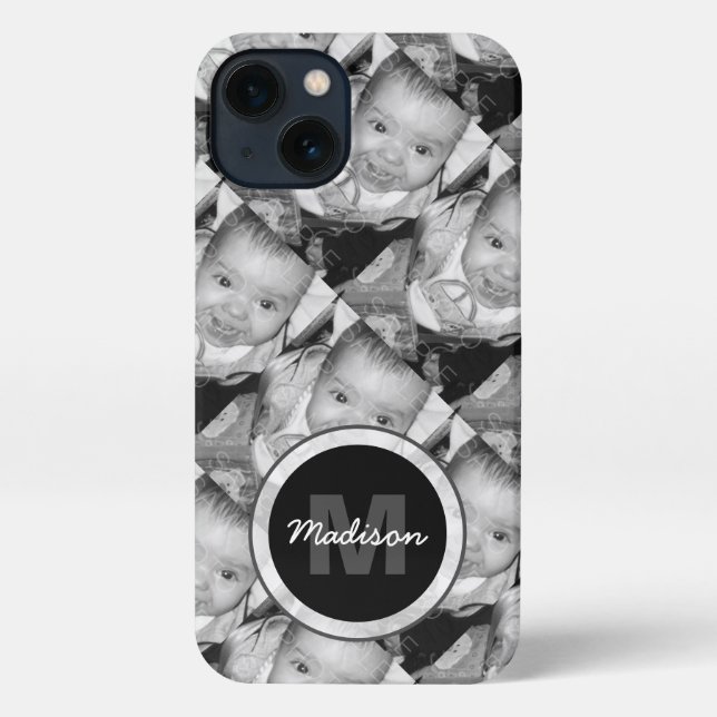 Coque iPhone Customisez votre motif photo noir blanc Monogramme (Verso)