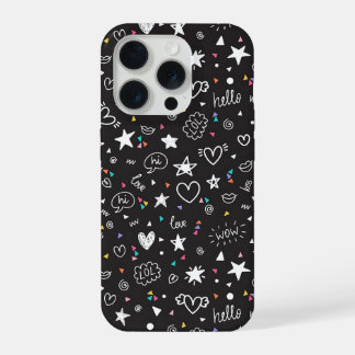 Cute Black Doodle Pattern Phone Case with Hearts 