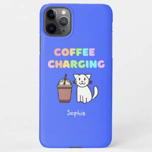 Coque iPhone 11Pro Max Cute Blanc Chat & Drôle Café Caféine Arc-en-ciel 
