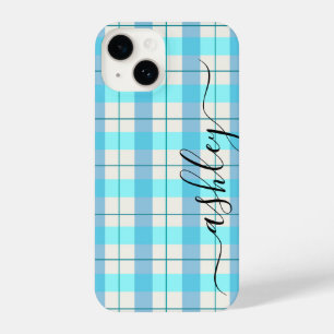 Coque Pour iPhone 14 Cute Bleu Buffalo Plaid