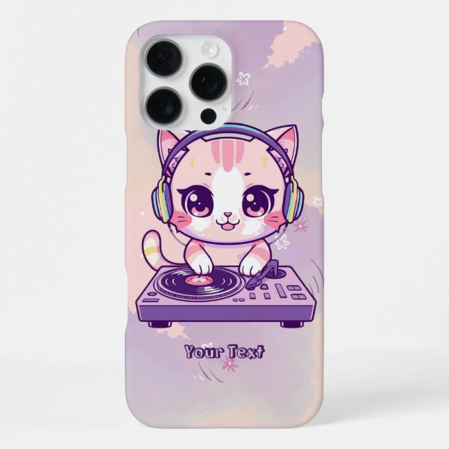 Coque iPhone Cute Cat DJ Pastel Kawaii Style for Music Lovers (Verso)