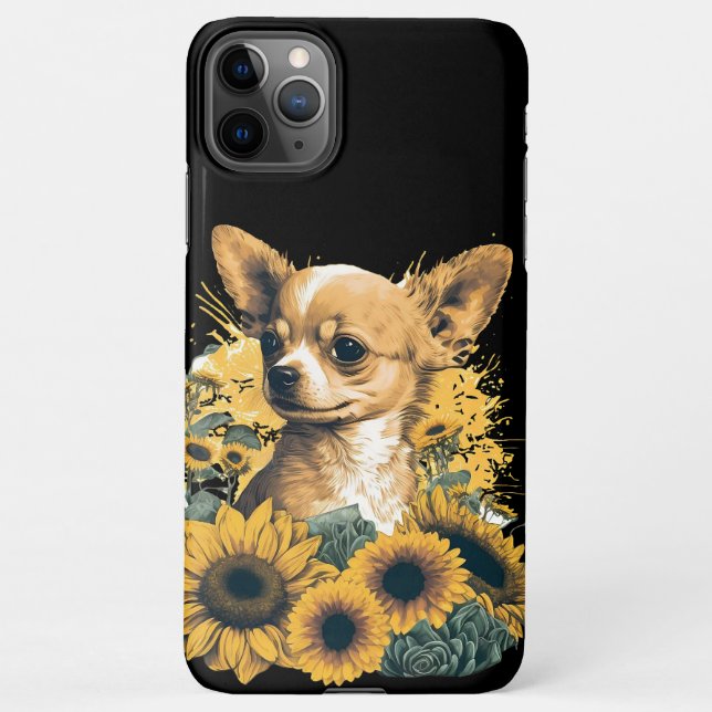 Coque iPhone Cute Chihuahua Tournesol Lover Dessin (Dos)