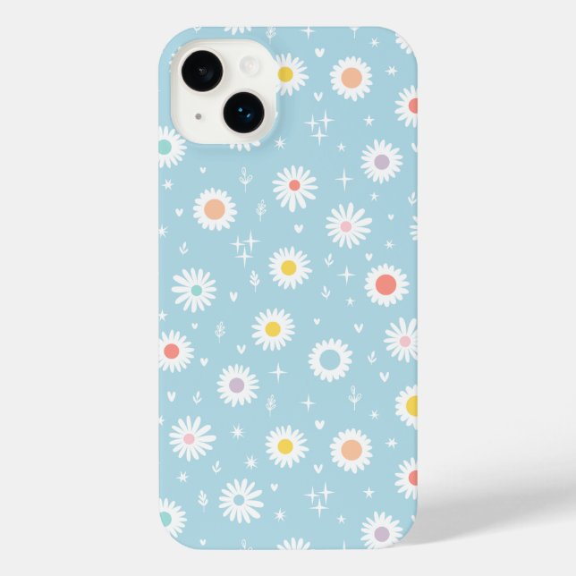 Coque iPhone Cute Daisy Pattern– Pastel Blue Floral Aesthetic (Verso)