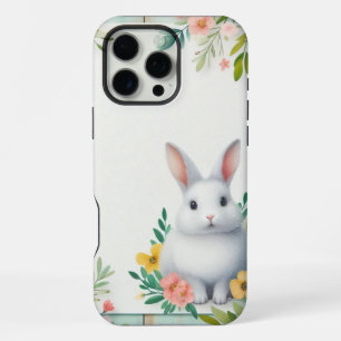 Coque iPhone 16 Pro Max Cute, floral heureux lapin de Pâques