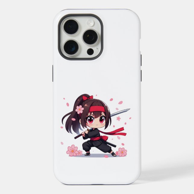 Coque iPhone Cute ninja guerrière fille en fleur (Verso)