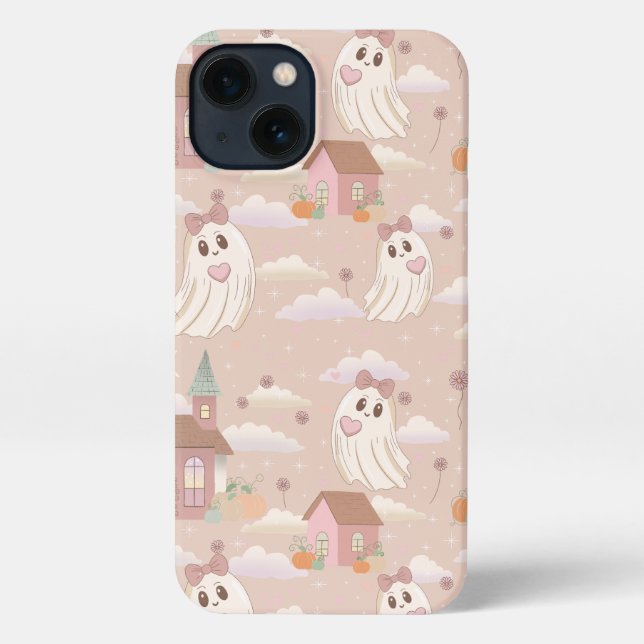 Coque iPhone Cute Pastel Rose Halloween Fantôme (Verso)
