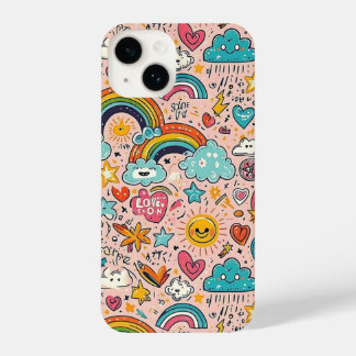 Coque Pour iPhone 14 Cute Rainbow Doodle Pattern