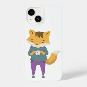 Coque Pour iPhone 14 Cute renard avec tasse de thé